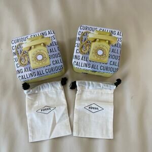 2 Fossil Empty Watch Tins, "Calling All Curious", Yellow Rotary Phone, Robot